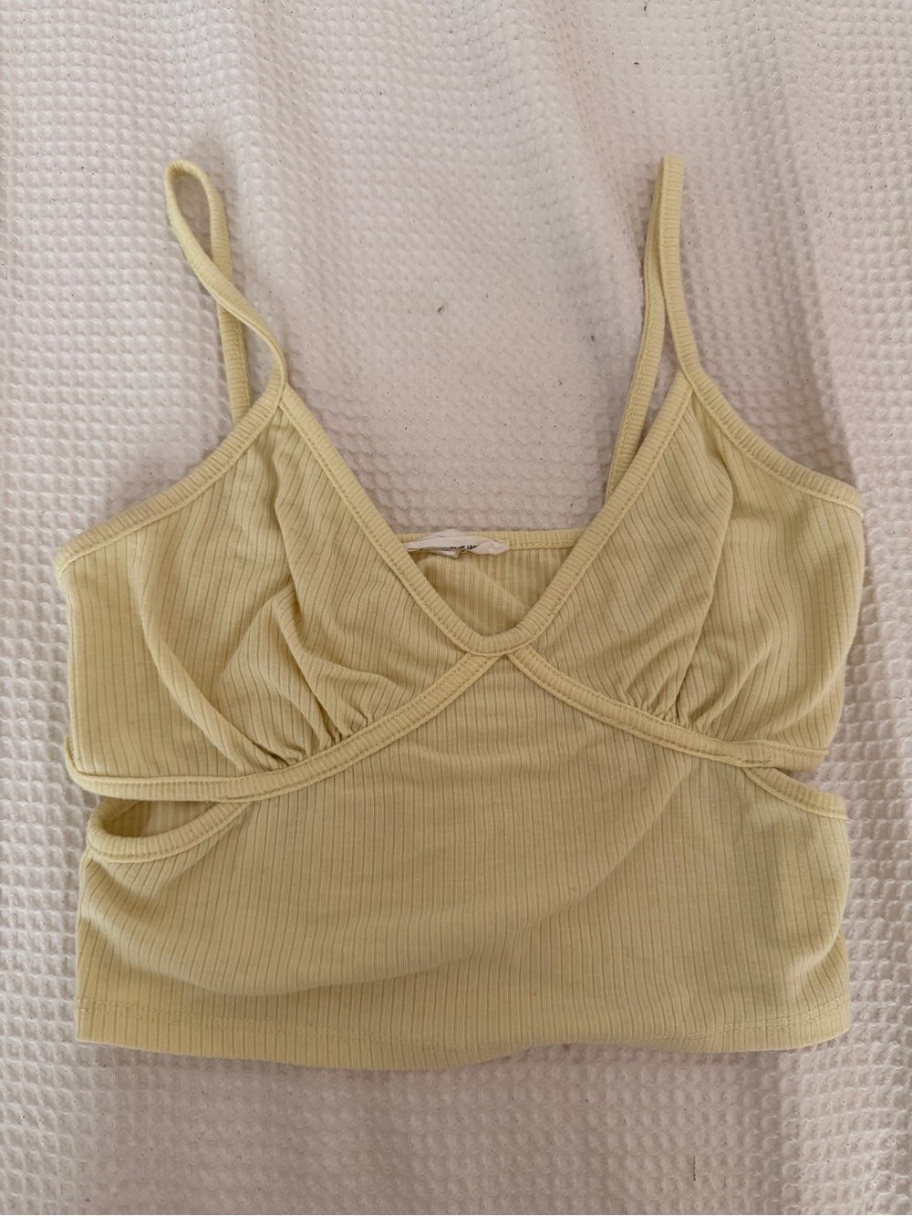 Caution To The Wind Pale Yellow Ribbed V-Neck Crop Camisole